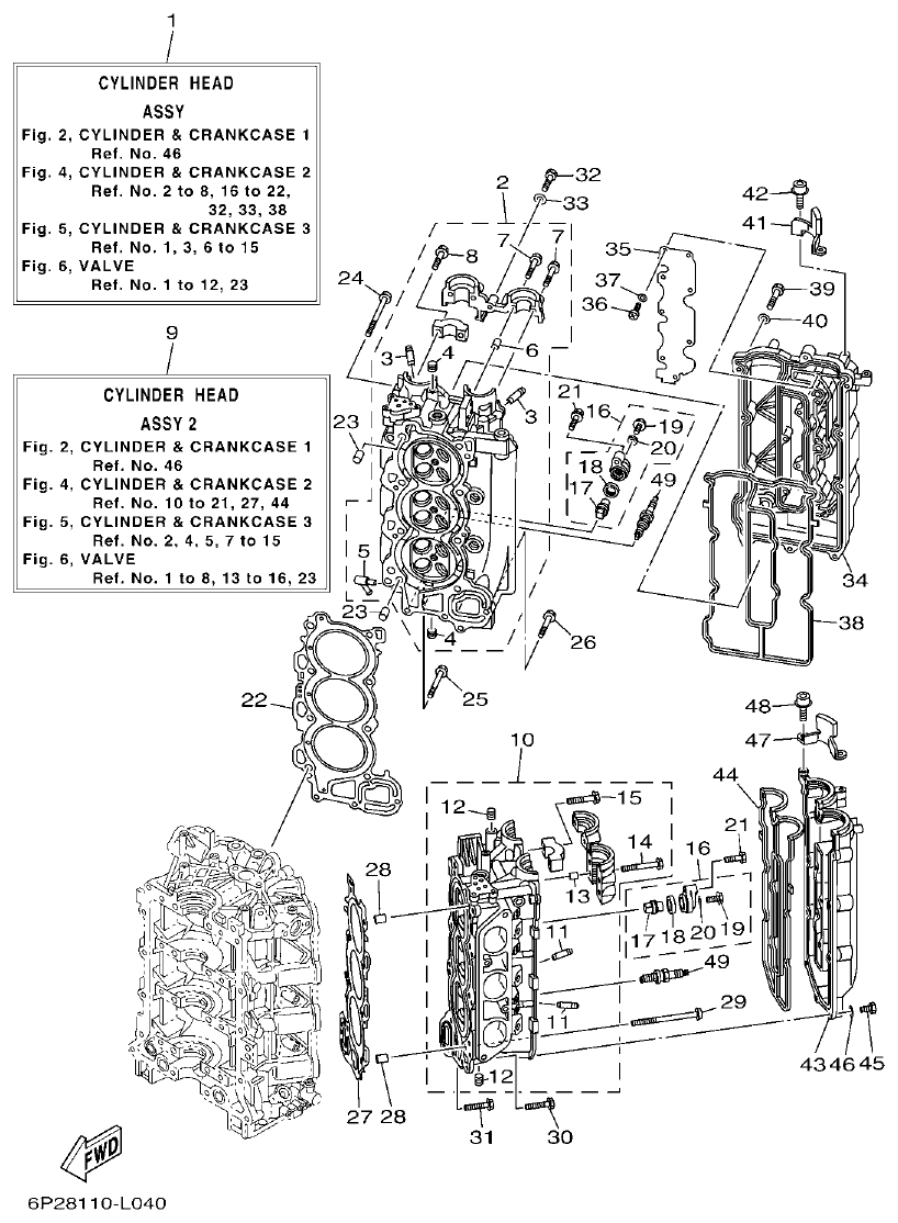Yamaha F250GET, FL250GET CYLINDER & CRANKCASE 2 parts diagram
